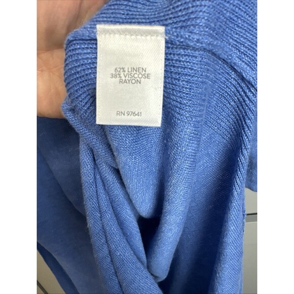J. Jill Tunic Sweater Dress Blue Womens Large Linen Blend 3/4 Sleeve Side Slit - Picture 6 of 9